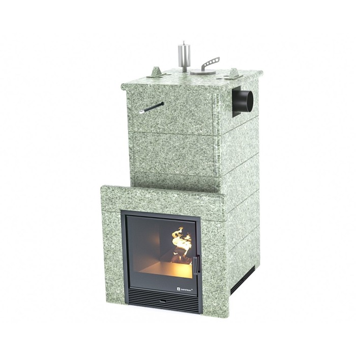 Дровяная печь для бани ИзиСтим Сочи Жадеит (Цена по запросу) в полноценном кожухе с закрытым верхом с боковым подключением